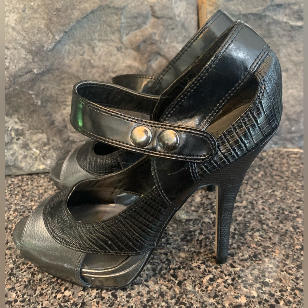 Joey Metallic & Black Snakeskin Heels (6-1/2)